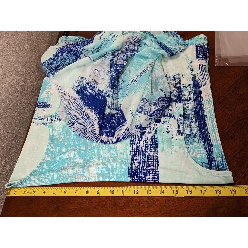 Easywear by Chico Short Sleeve Blouse M Blue Abstract Print Trimmed Table Art‎ - Picture 8 of 11